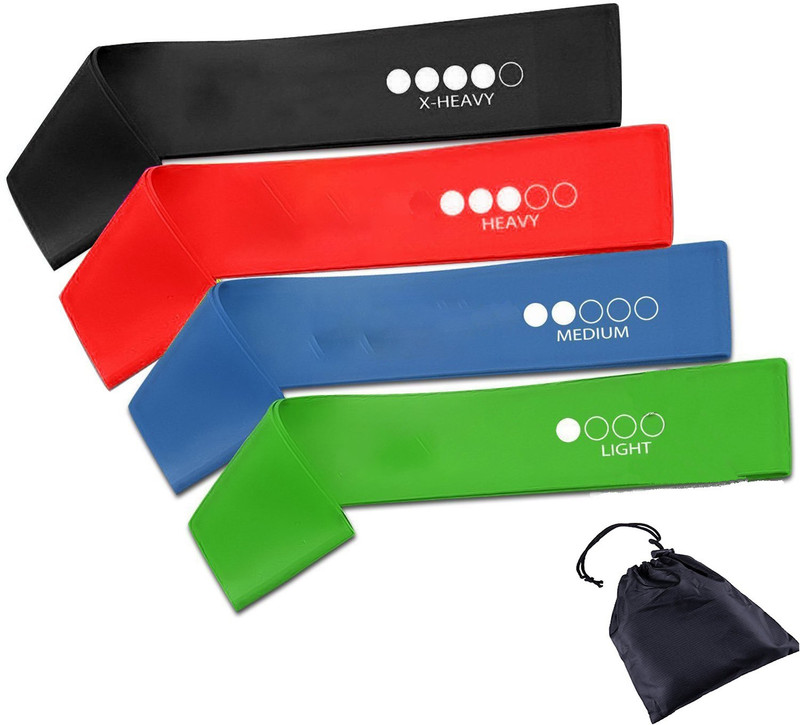 Leosportz 4 Level Loop Exercise Resistance Bands with Instruction Guide, Carry Bag Resistance Band(Red, Green, Blue, Black, Pack of 4)