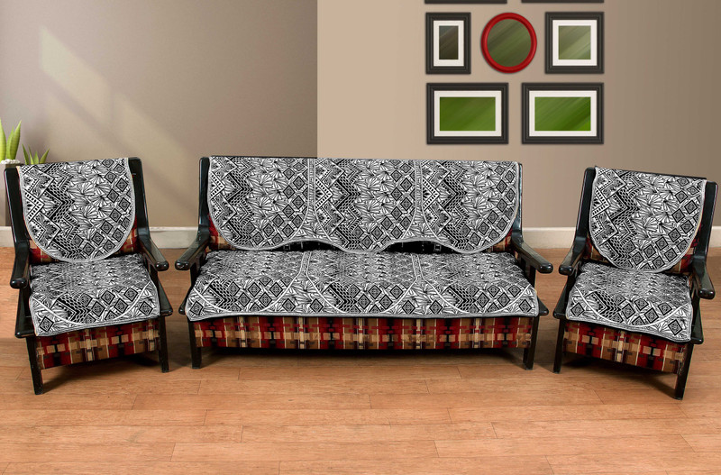 manvicreations Cotton Sofa Cover(Black Pack of 6)