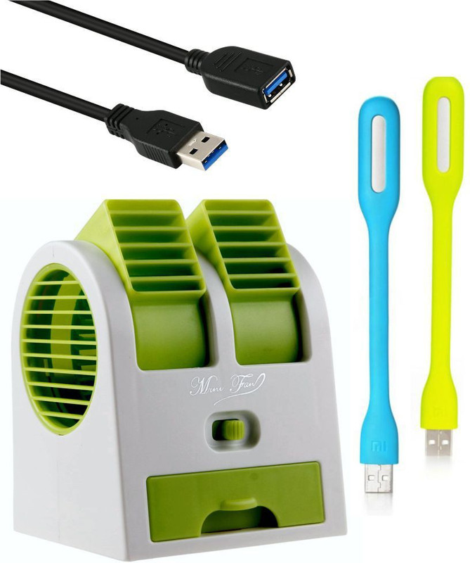 anweshas Mini Perfume Turbine USB Small Fan Cooling Portable Desktop Dual Bladeless Air Conditioner Fans Portable USB Fan Air Cooling Fan/Cooler with Usb Extension Cable and 2 Piece Usb Led Light Combo Set(multicolour)