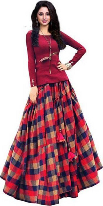 crezz n world Checkered Semi Stitched Lehenga Choli(Multicolor)