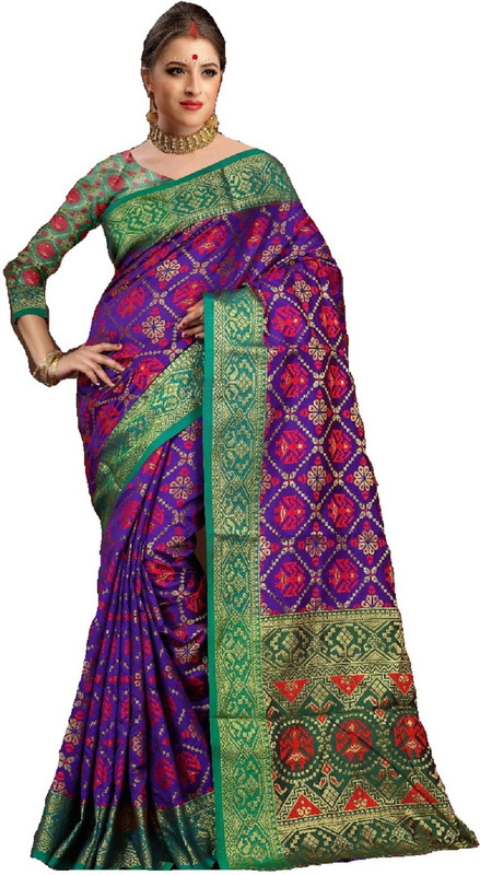 shoppershopee Woven Patola Poly Silk Saree(Green)