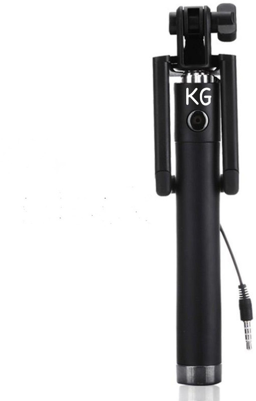 KG Collection Cable Selfie Stick(Black, Silver)