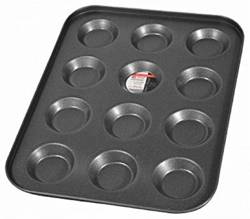 Inditradition 12 Cavity (Small) Cup Cake Tray | Non-Stick Metal, Black, Round Cupcake Maker(Black, Non-stick Coating)