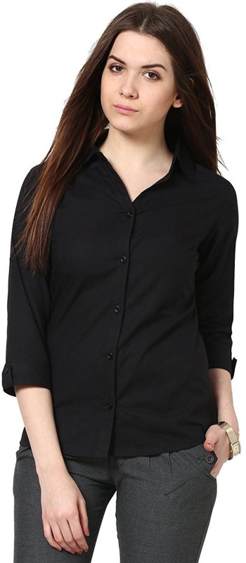 C.Cozami Women Solid Casual Black Shirt