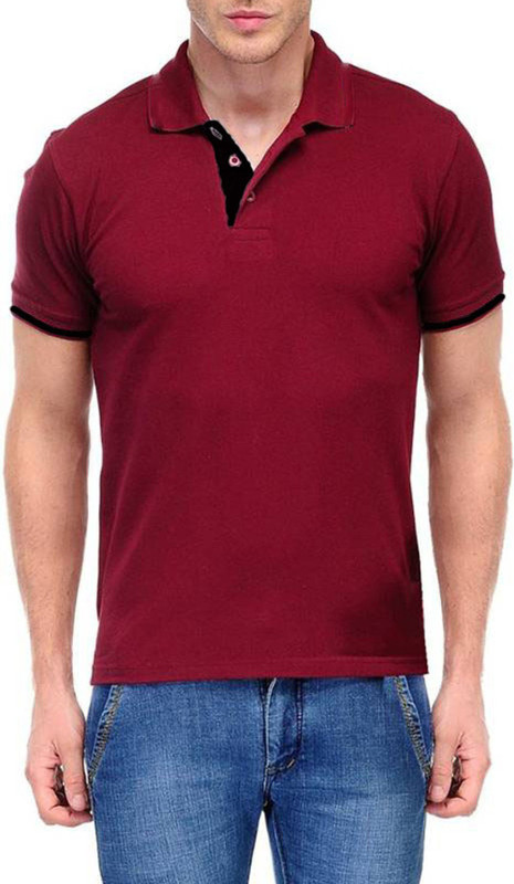 big tashan Solid Men Polo Neck Maroon T-Shirt