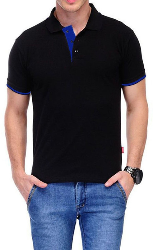 big tashan Solid Men Polo Neck Black T-Shirt