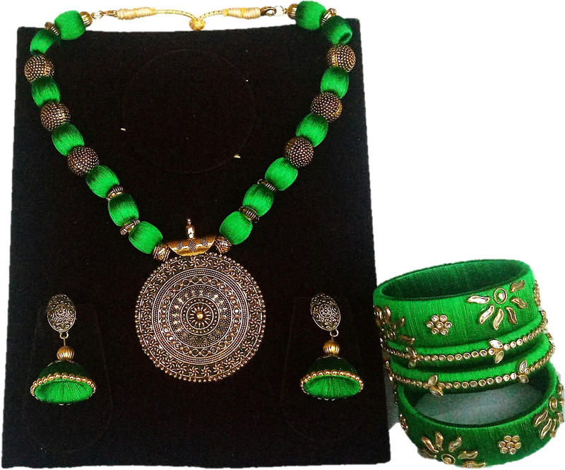 vanitha fashion Silk Dori Jewel Set(Green)