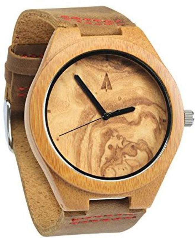 treehut Brown19602 Treehut Mens Wooden Olive Ashe Bamboo Watch with Genuine  Brown Leather Strap Analog Watch For Men Women