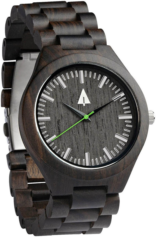 treehut black21603 Treehut Men's Black Ebony Wooden Watch with All Wood Strap, Green Second Hand... Analog Watch  - For Men