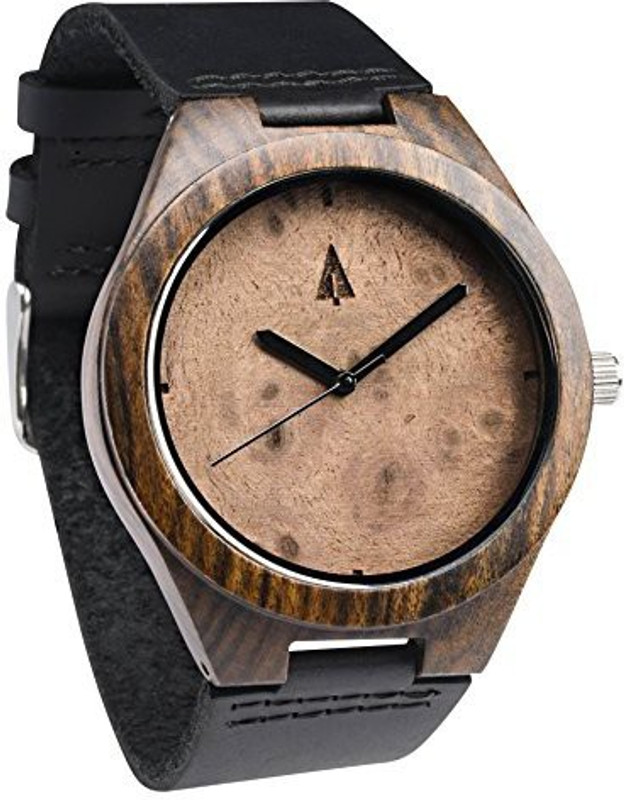 treehut Brown19623 Treehut Mens Ebony Walnut Burl Wooden Watch with Genuine Black Leather Strap ... Analog Watch  - For Men & Women