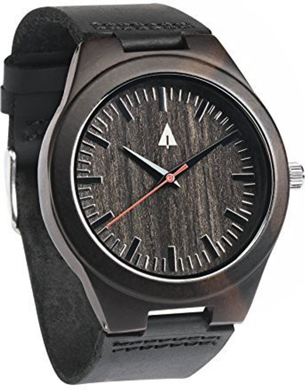 treehut Brown17925 Treehut Mens Ebony Wooden Watch with Genuine Black Leather Strap Quartz Analo... Analog Watch  - For Men