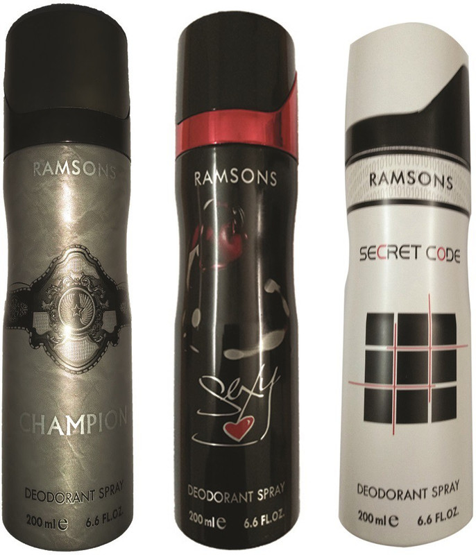 ramson CHAMPION DEODORANT SPRAY 200 ML.+SECRET CODE DEODORANT SPRAY 200 ML.+ SEXY HEART DEODORANT SPRAY 200 ML. Deodorant Spray  -  For Men & Women(200 ml, Pack of 3)