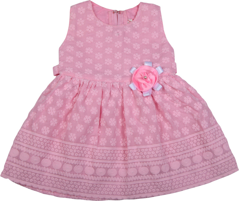 myfa Girls Midi/Knee Length Casual Dress(Pink, Sleeveless)