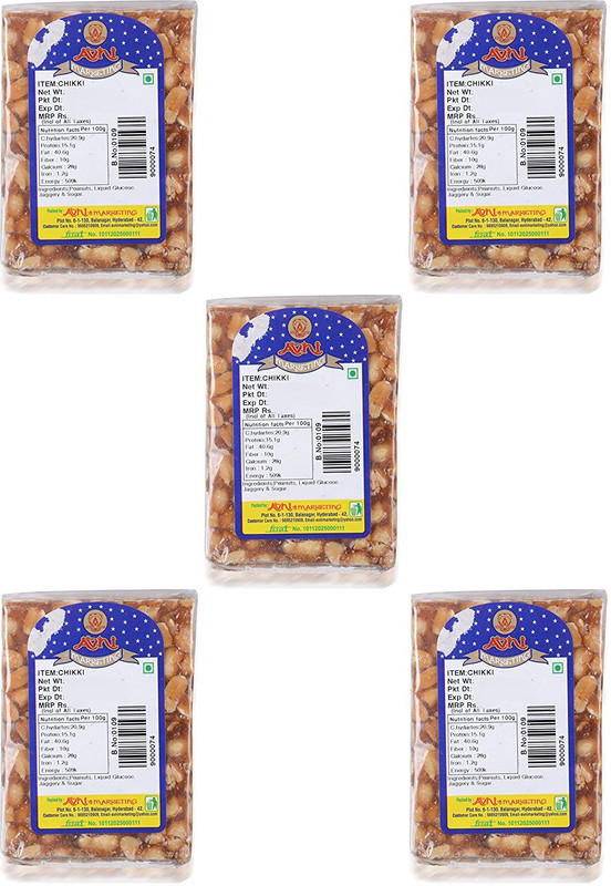Avni Peanut Chikki (Pack Of 5X100 Grams) Pouch(5 x 100 g)
