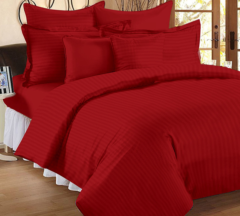 Papillon 210 TC Cotton Double King Striped Bedsheet(Pack of 1, Red)