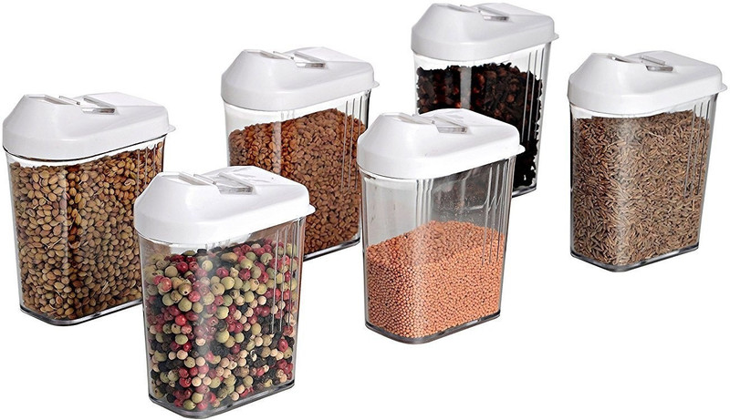 incredible Easy Flow 6 Pcs  - 750 ml Plastic Spice Container, Tea Coffee & Sugar Container, Grocery Container(Pack of 6, White)