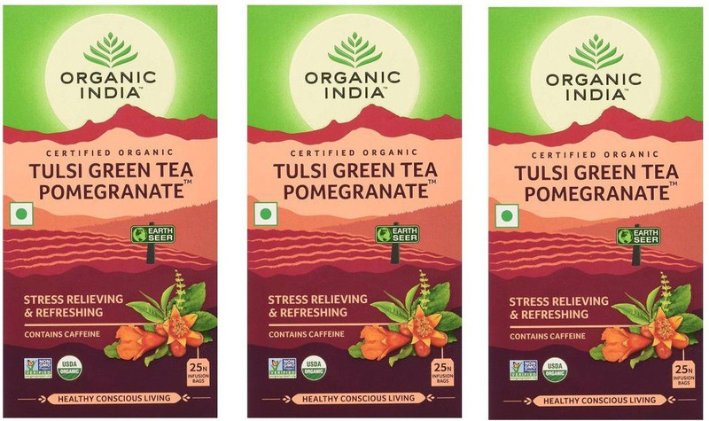 Organic India Tulsi Green Pomegranate Tea Bags Box(75 Bags)