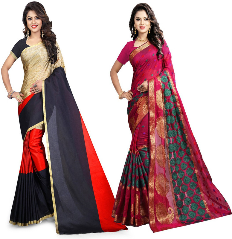 jayant creation Self Design Daily Wear Cotton Silk Saree(Pack of 2, Multicolor)