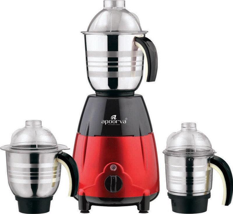 apoorva APCGENIUS 750 W Mixer Grinder(Silver, Red, 3 Jars) apoorva APCGENIUS 750 W Mixer Grinder(Silver, Red, 3 Jars)