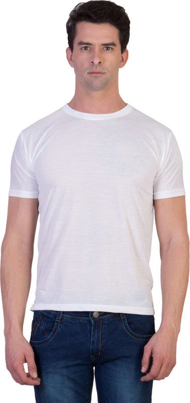 kaizen Solid Men Round or Crew White T-Shirt