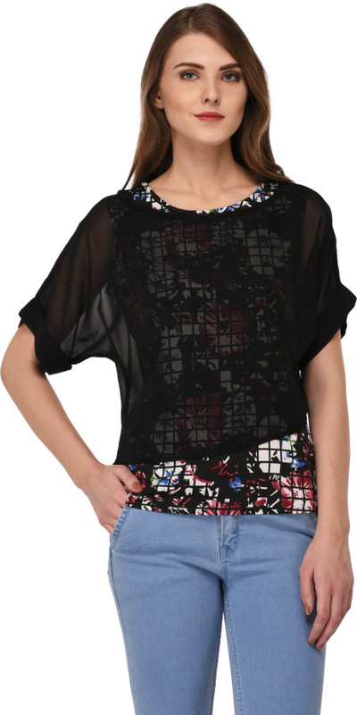 vashist Casual Short Sleeve Printed Women Black Top