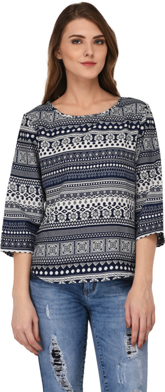 vashist Casual 3/4 Sleeve Printed Women Blue Top