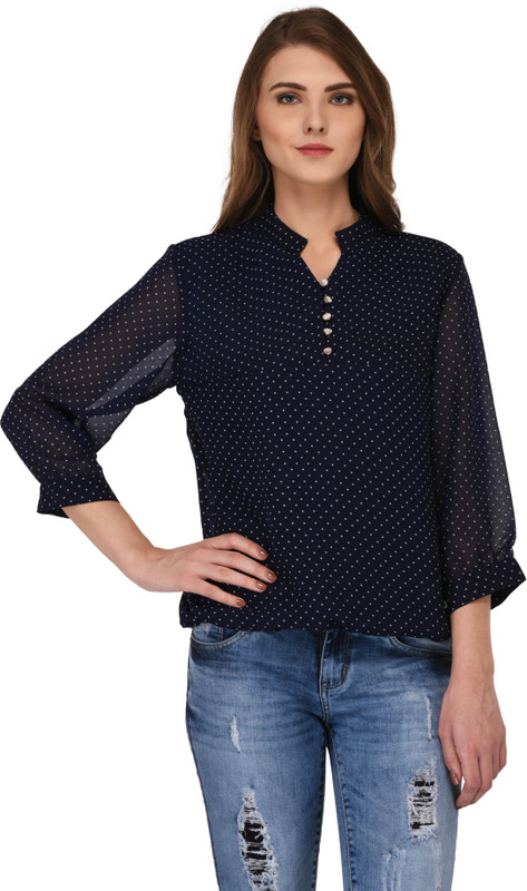 vashist Casual Bishop Sleeve Polka Print Women Blue Top