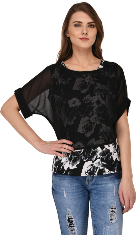 vashist Casual Short Sleeve Printed Women Black Top