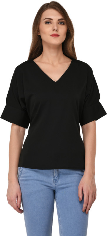 vashist Casual Short Sleeve Solid Women Black Top