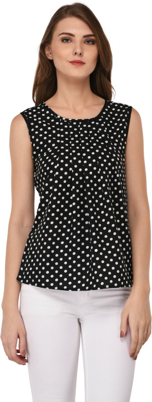 vashist Casual Sleeveless Polka Print Women Black Top