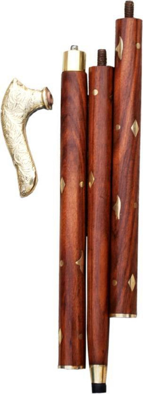 nandinikunj Handmade Wooden Folding Walking Stick with Brass Handle Walking Stick