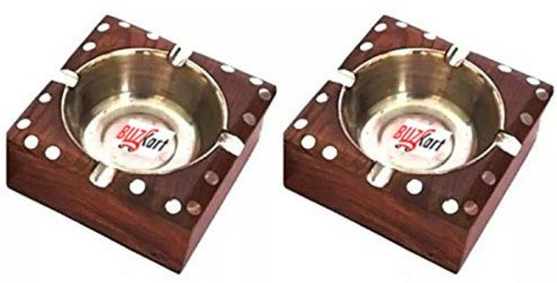 buzykart Premium Quality Antique Ashtrays With Inlay Work (Set Of two) Brown Wood Ashtray(Pack of 2)