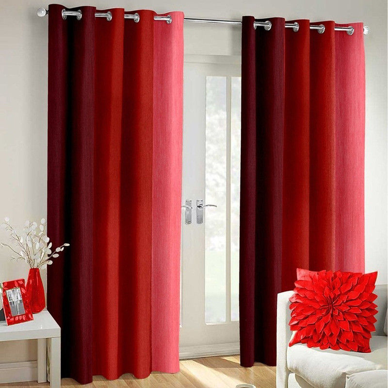 jmk 84 cm (2 ft) Polyester Window Curtain (Pack Of 2)(Solid, red long crush)
