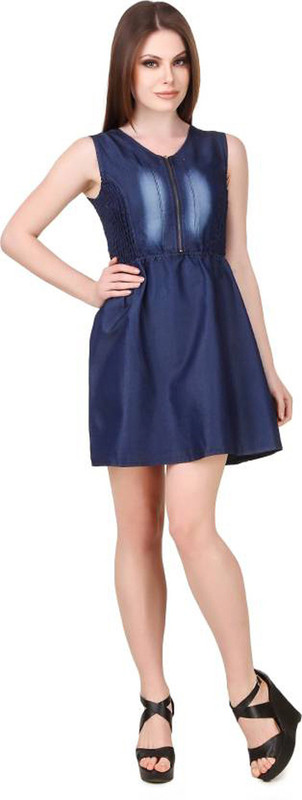 cheek glow Women A-line Dark Blue Dress