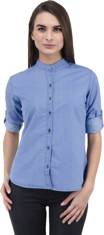 cheek glow Women Solid Casual Light Blue Shirt