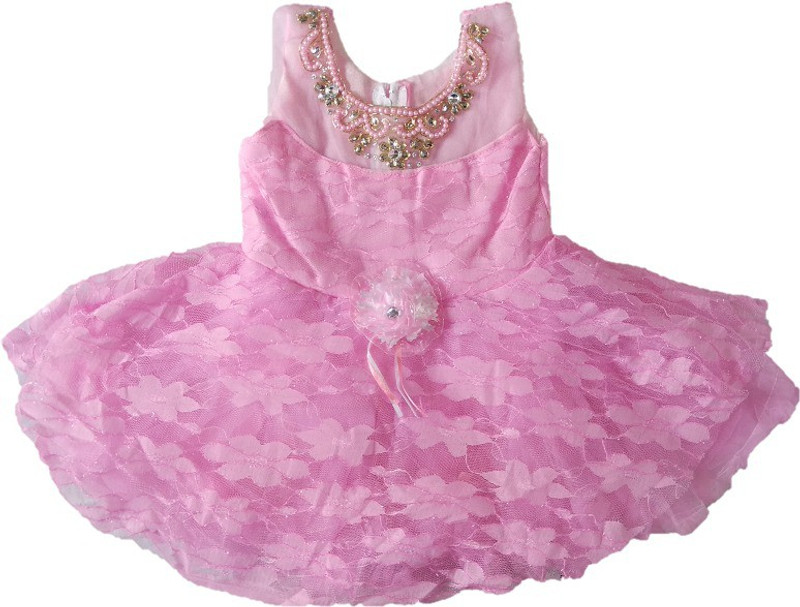 vva prime Girls Midi/Knee Length Party Dress(Pink, Sleeveless)