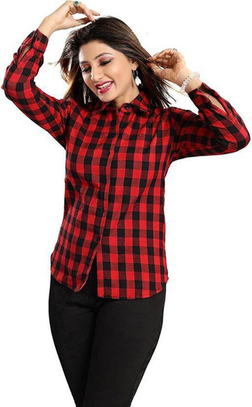 cheek glow Women Checkered Formal Red, Black Shirt