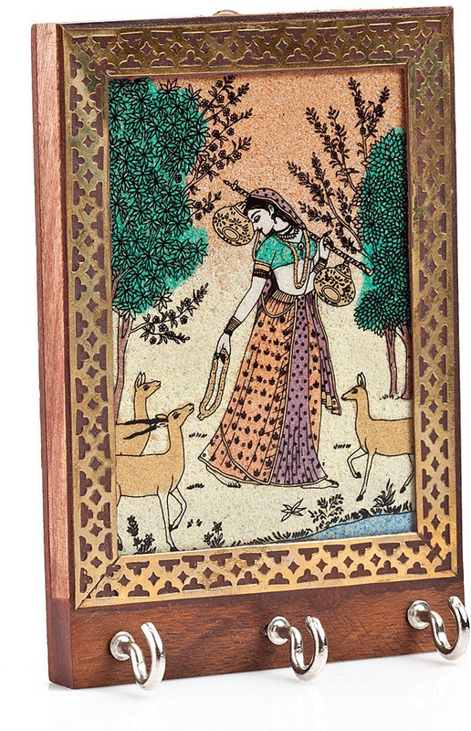 ramani Ramani Handicraft Wooden Wall Decor Rajasthani 3 Hook Key Hanger Wood Key Holder(3 Hooks, Brown)