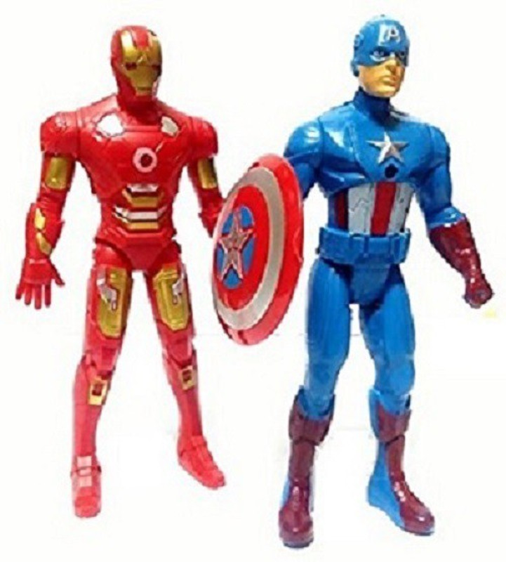 fedexo Combo Of 2 Avengers Action Figure Toy For Kids. (Captain America- Iron Man) with weapons Twist and Move Avengers Age of Ultron Action Figure 19cms with LED light fuction(Multicolor)
