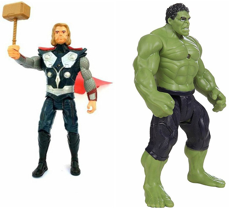 fedexo Combo Of 2 Avengers Action Figure Toy For Kids. (Thor-Hulk) with weapons Twist and Move Avengers Age of Ultron Action Figure 19cms with LED light fuction(Multicolor)