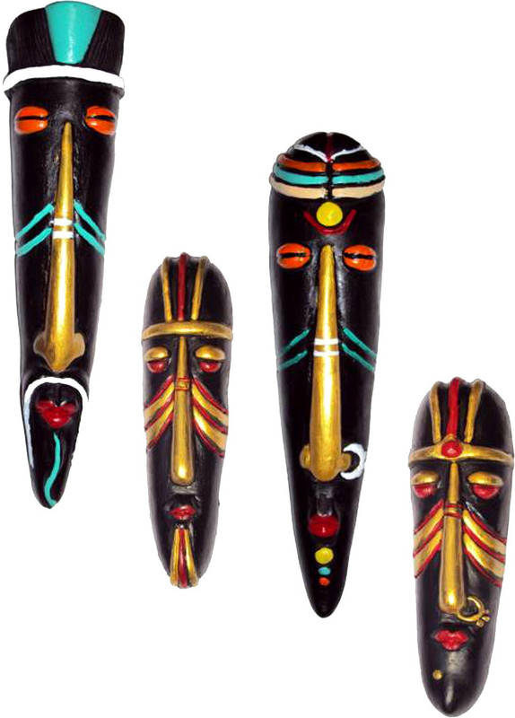 rasoh village hand artz terracotta konics combo wall hanging decorative glossy mask Decorative Showpiece  -  28 cm(Terracotta, Multicolor)
