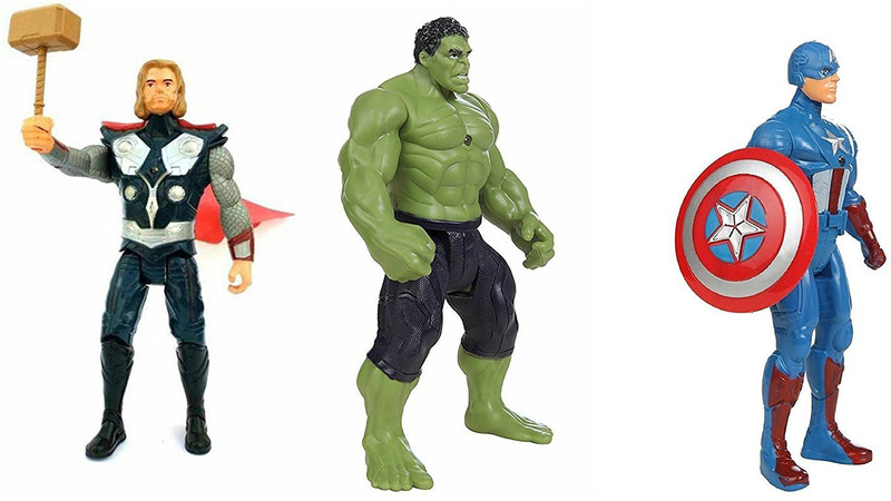 fedexo Combo Of 3 Avengers Action Figure Toy For Kids. (Captain America, Hulk, Thor) with weapons Twist and Move Avengers Age of Ultron Action Figure 19cms with LED light fuction(Multicolor)