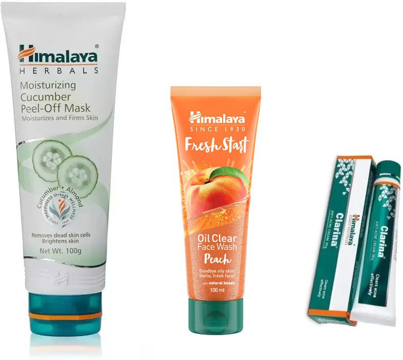 Buy Himalaya Moisturizing Cucumber Peel Off Mask Clarina Anti Acne Cream Fresh Start Oil Clear Peach Face Wash Set Of 3 Online