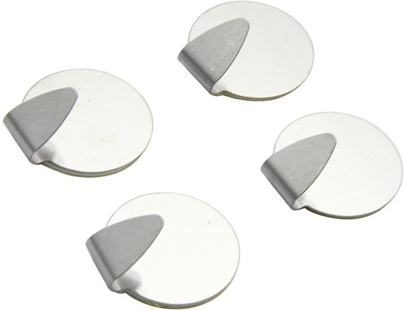 sukot Stainless Steel Adhesive Round Wall Hook Bathroom Hook Kitchen Hook 4 - Pronged Key Holder(Silver Pack of 4)