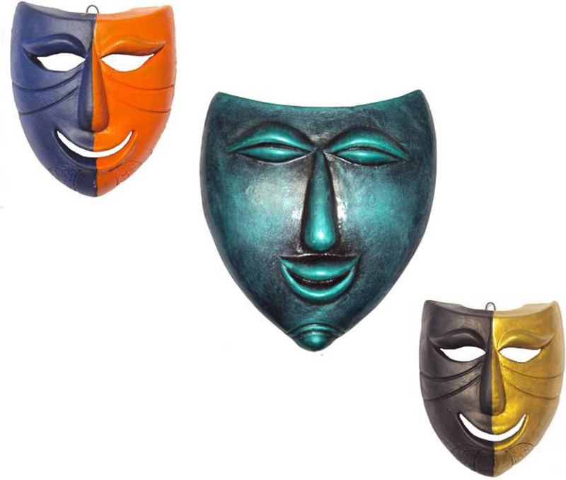 rasoh village hand artz terracotta laughing moon mask decorative wall hanging Decorative Showpiece  -  30 cm(Terracotta, Multicolor)