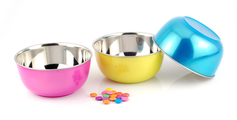 liefde swt si 002 Steel, Plastic Bowl Set(Multicolor, Yellow, Pink, Blue, Pack of 3)