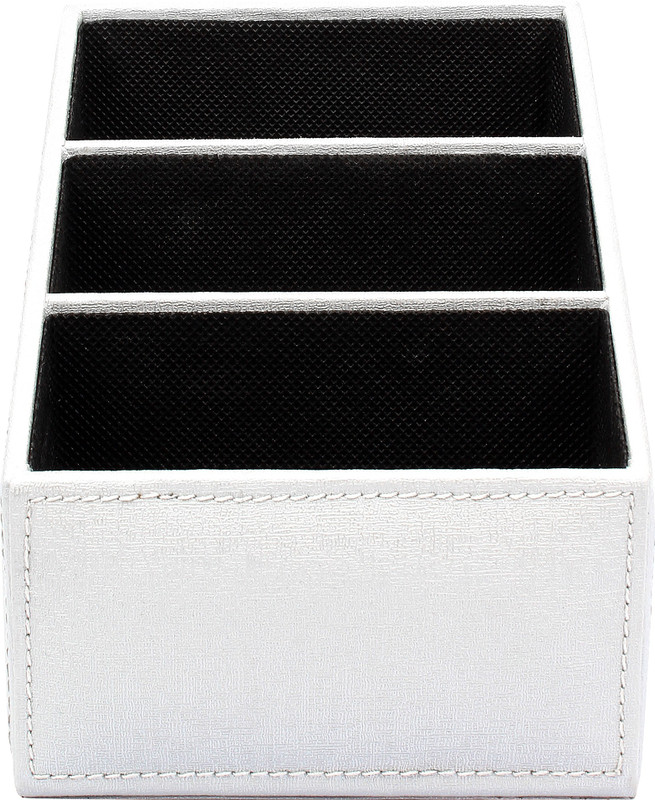 fabbity 3 Compartments Faux Leather Desk Organizer(Silver)