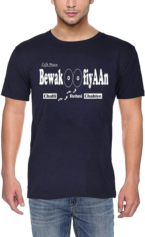 mebadass Typography Men Round or Crew Dark Blue T-Shirt