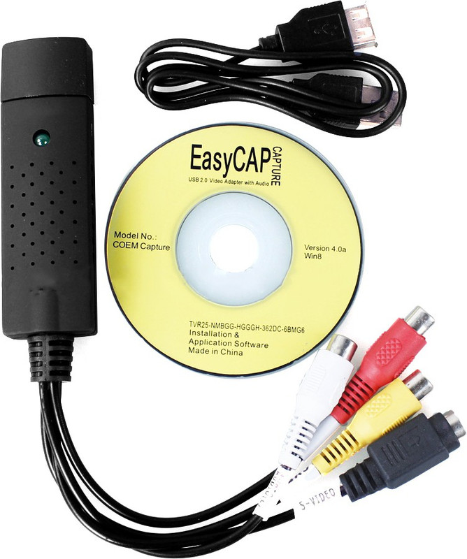 easycap  TV-out Cable High Quality USB 2.0 Video & Audio Capture Card Adapter Composite RCA Input for TV DVD VHS Video Cable (Black)(Multicolor, For TV)