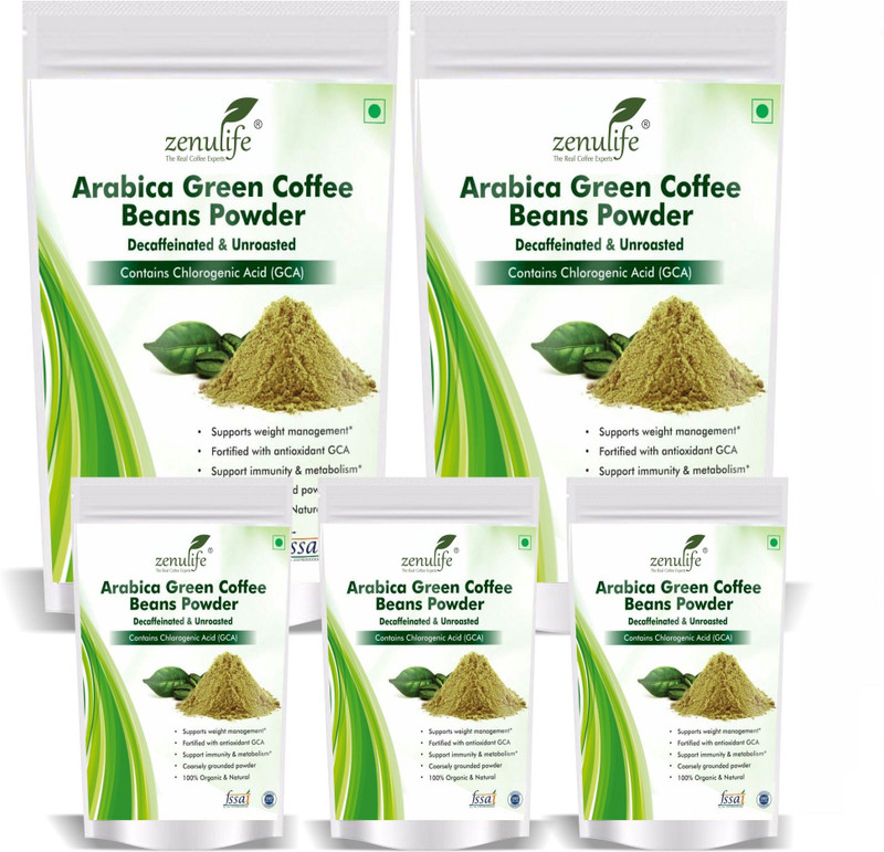 zenulife Organic Green Coffee beans Powder for Weight Management 800 GM Pack of 5 Instant Coffee(5 x 160 g)